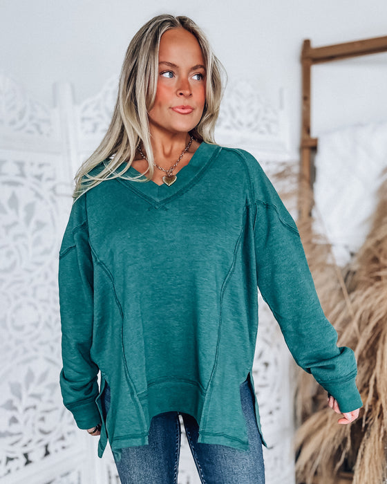 Vivian V-Neck Sweatshirt [emerald]