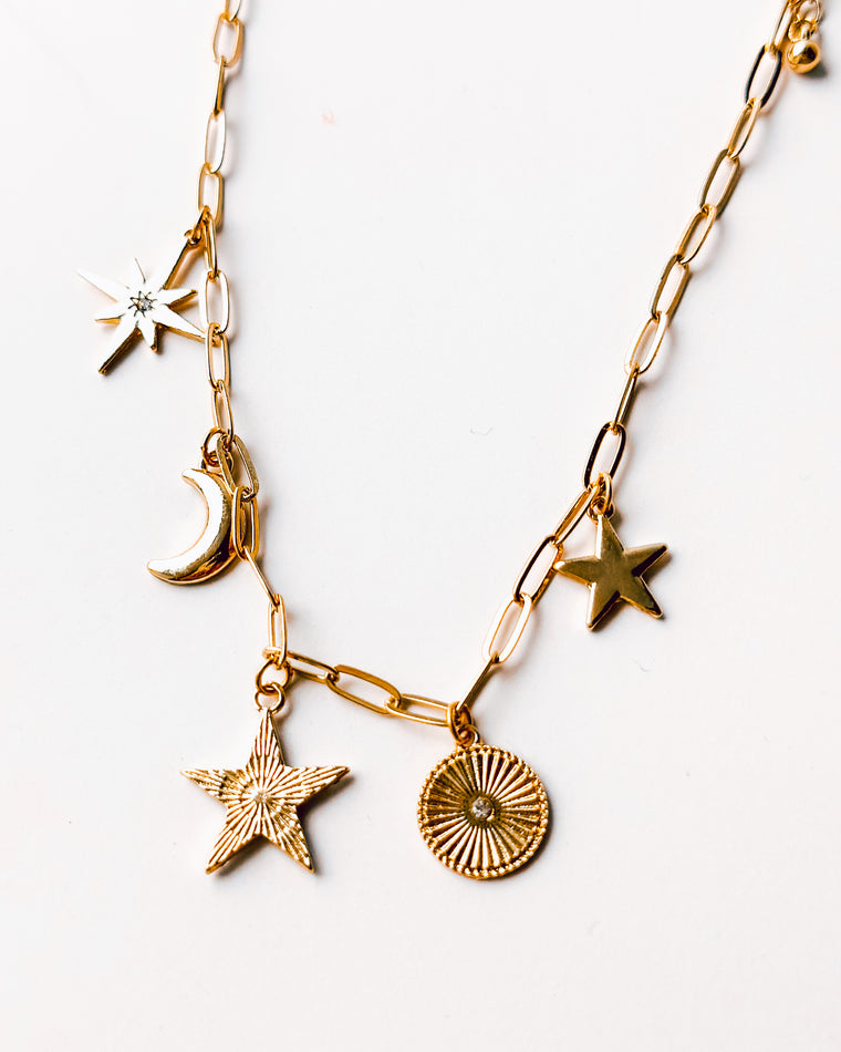 Moon and Stars Charm Necklace [gold]