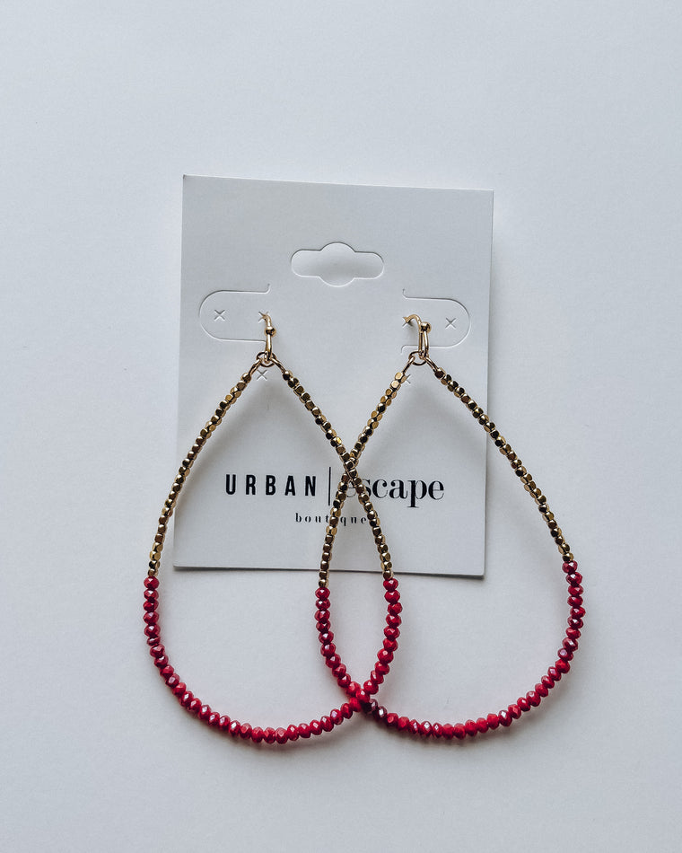 Beaded Teardrop Earrings [gold/red]