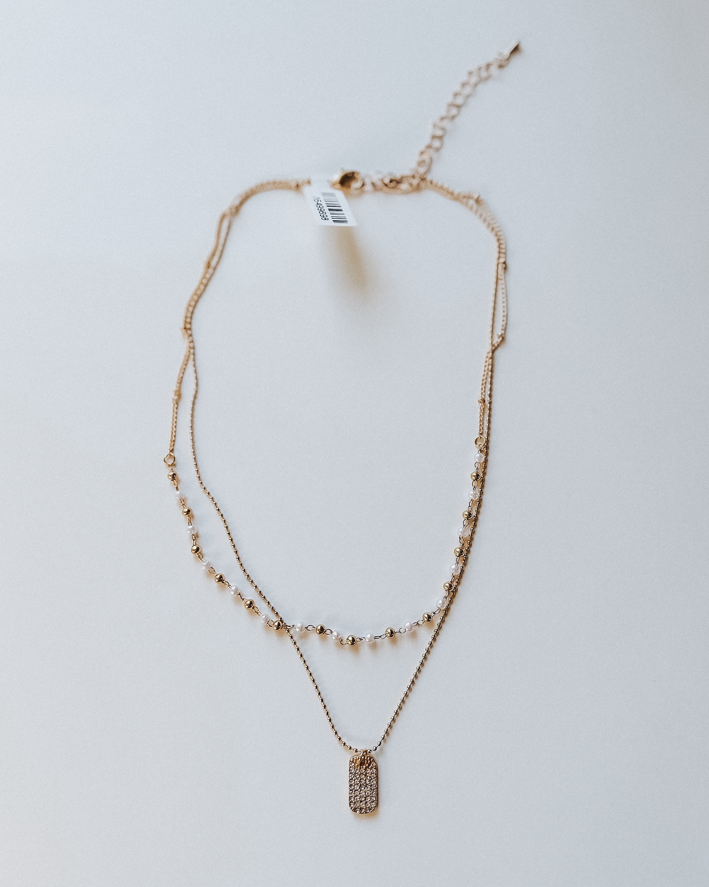 Diamond Tag Necklace/ Pearl Detail [gold]