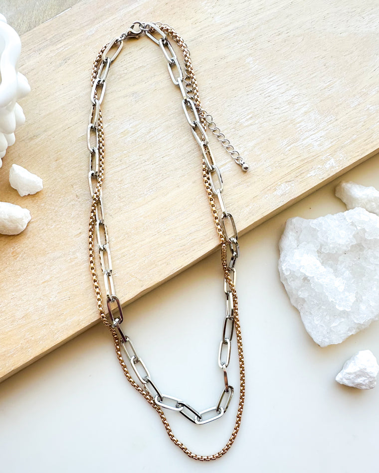 Paper Clip Layered Chain Necklace [gold/silver]