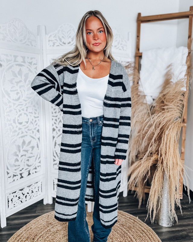 Nikki Stripe Cardigan [blk/grey]