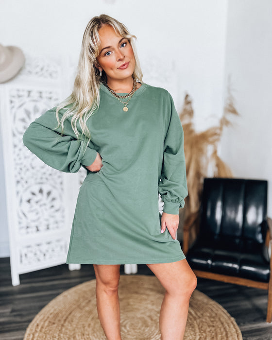 Pickleball Court Sweatshirt Dress [fern green]