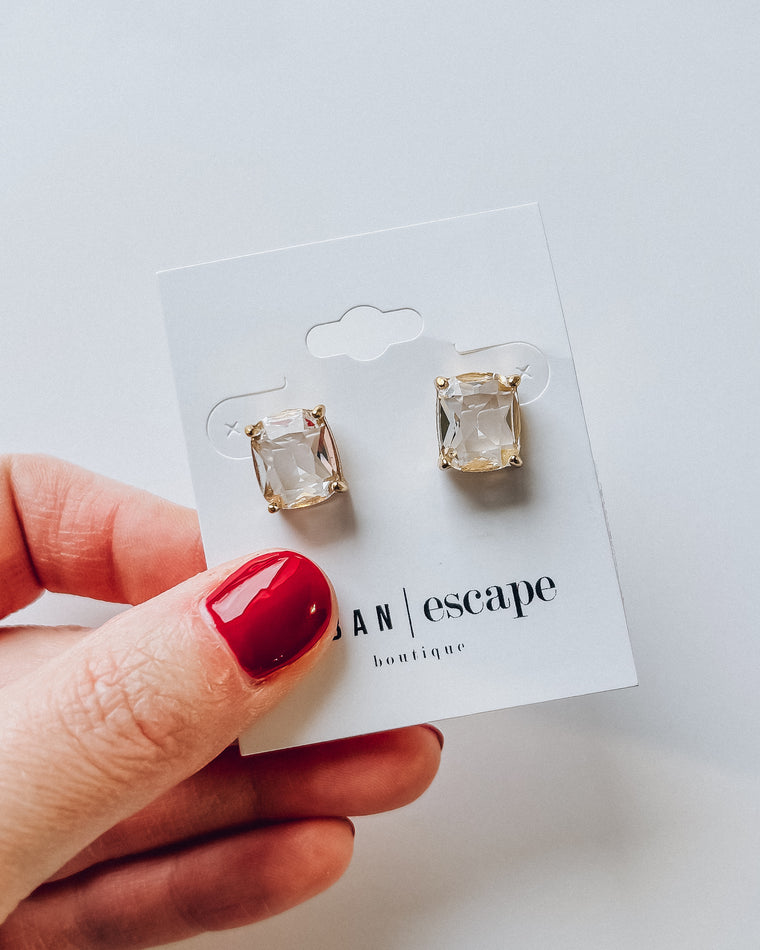 Cushion Cut Rhinestone Stud Earrings [gold]