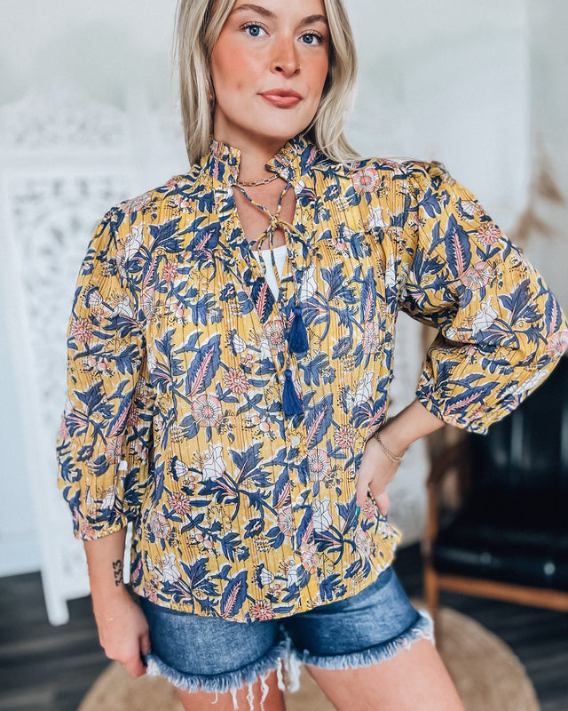 Botanical Bliss Blouse [mustard/blue]