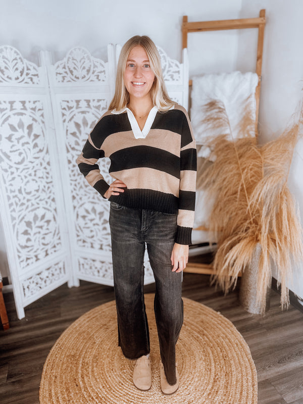 Neveda stripe collared long sleeve top