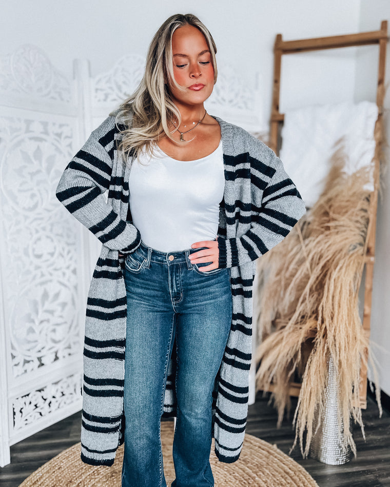 Nikki Stripe Cardigan [blk/grey]