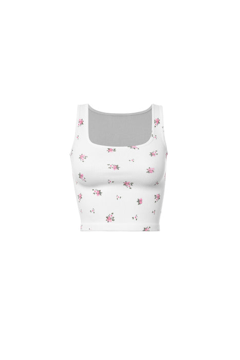 Rosalie flower basic tank [white/pink flowers]