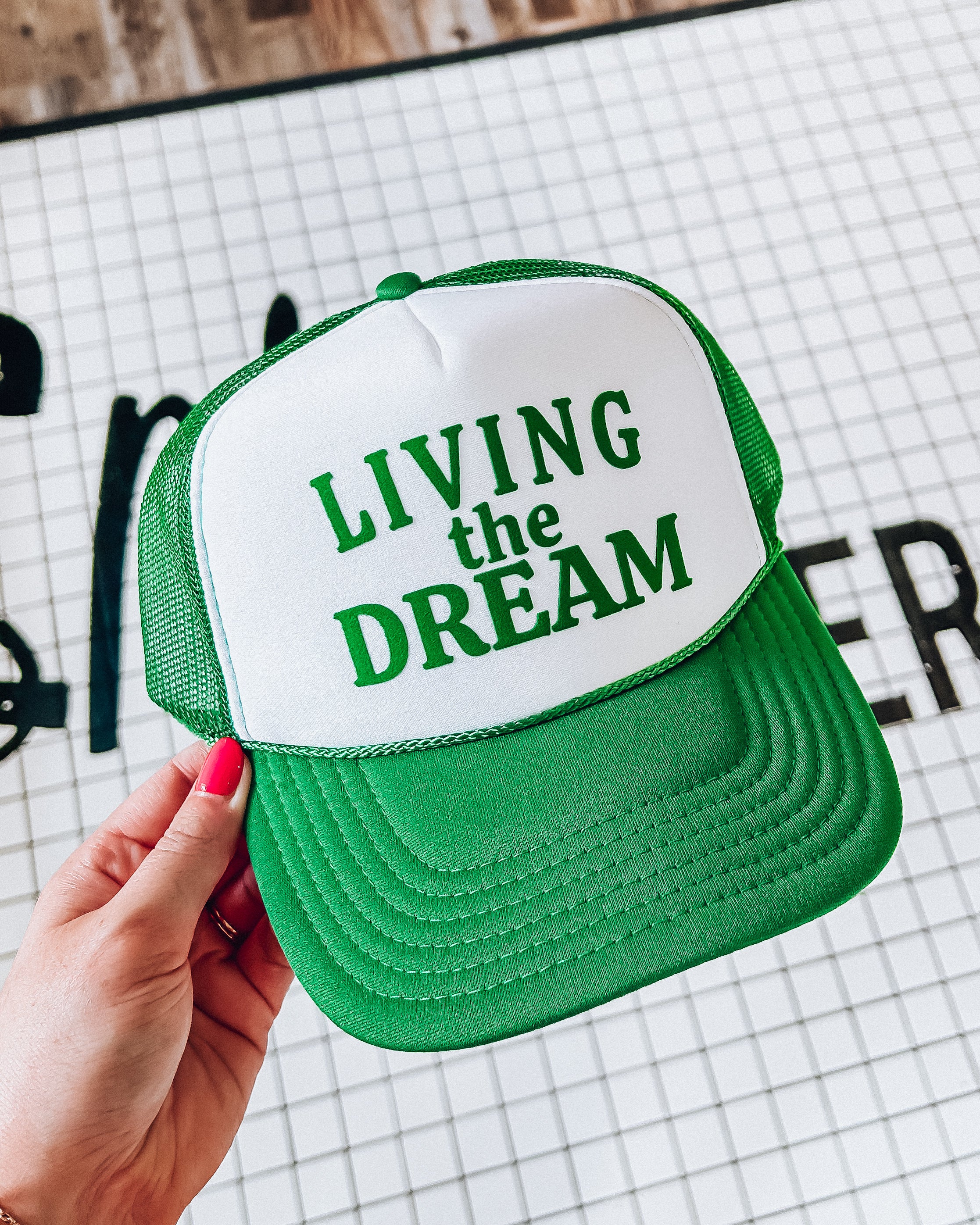 "Living the Dream" Trucker Hat [green/white]