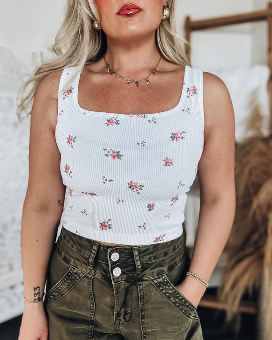 Rosalie flower basic tank [white/pink flowers]