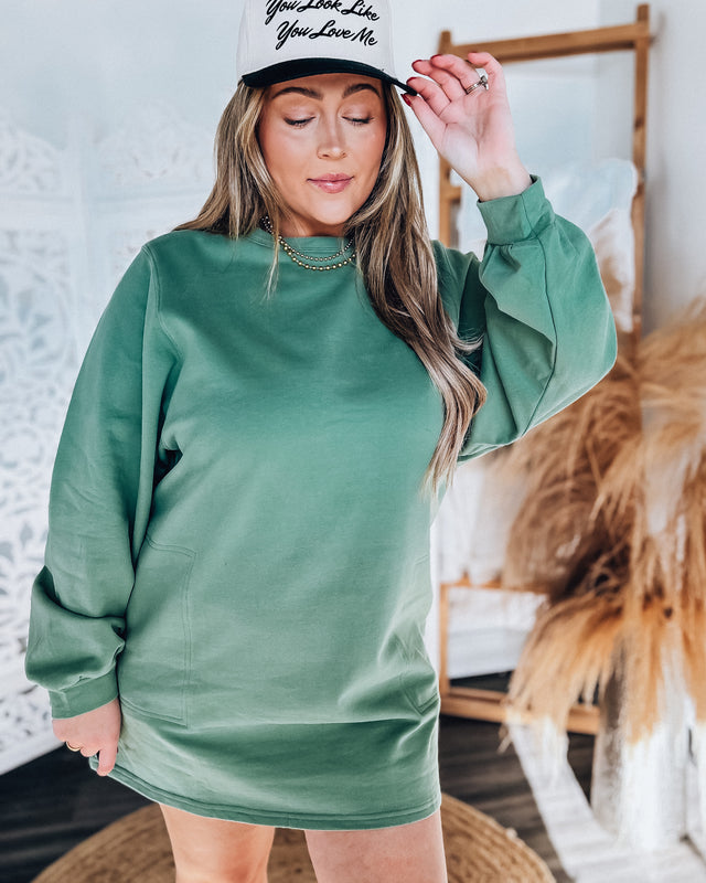 Pickleball Court Sweatshirt Dress [fern green]