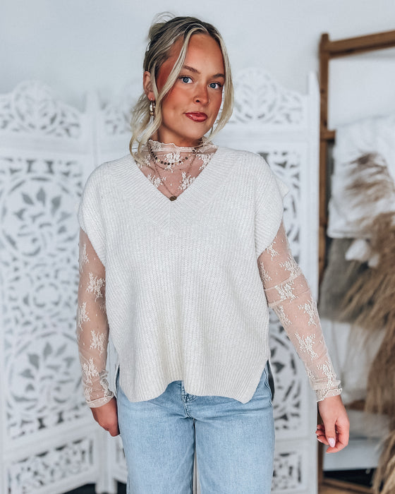 Sleeveless V Neck Sweater Top [sand beige]