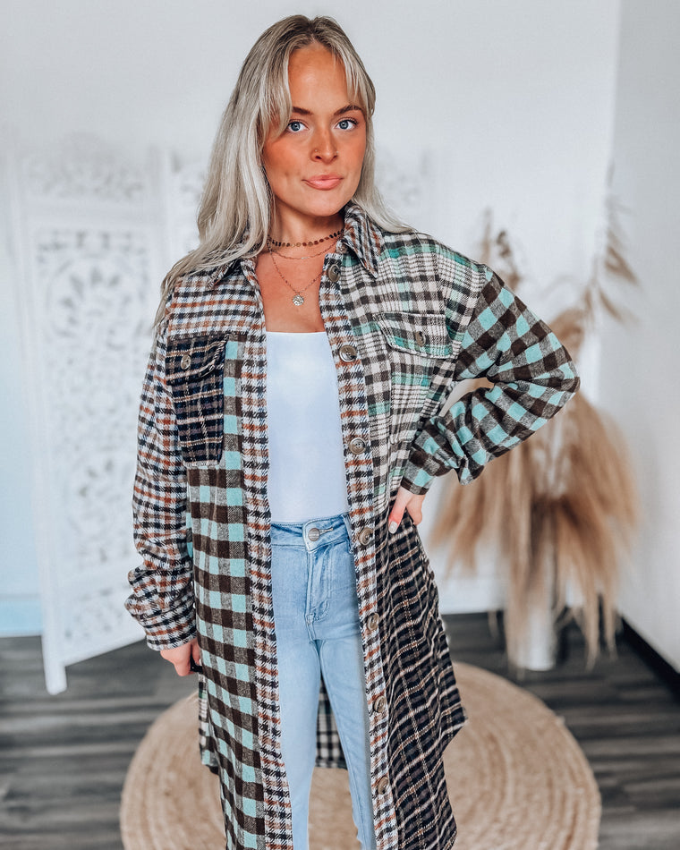 Harvest Long Plaid Shacket [mint mix]