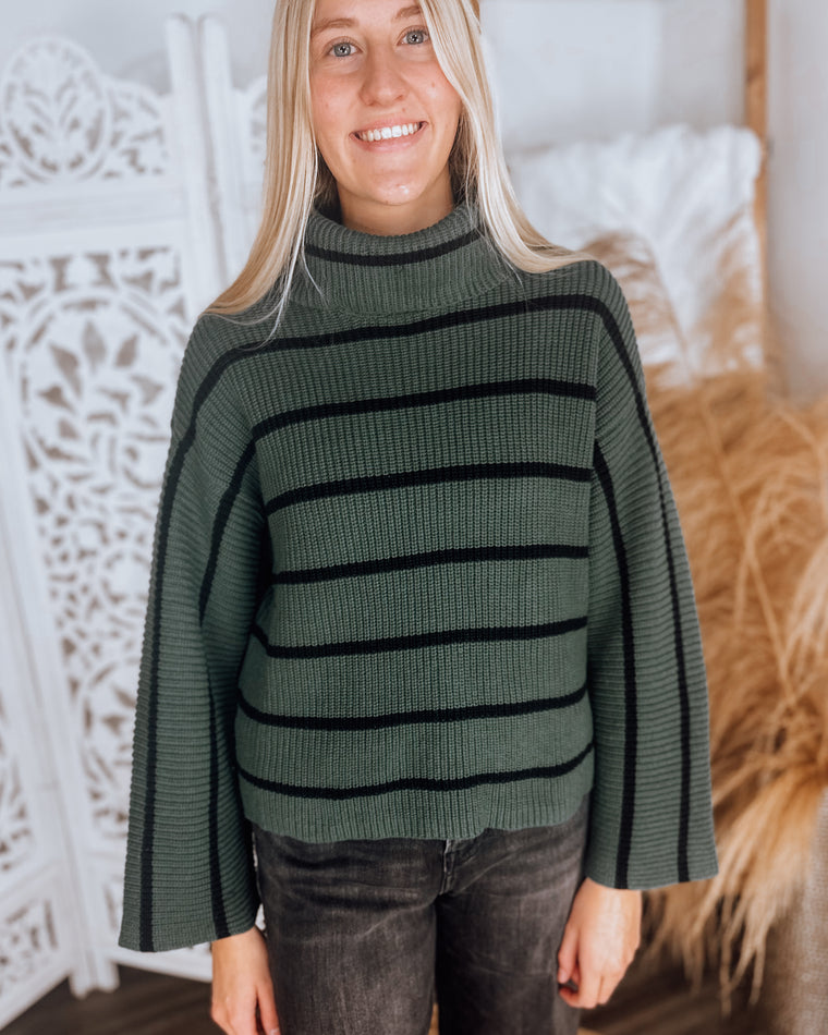 Natasha stripe turtleneck sweater [hunter green]