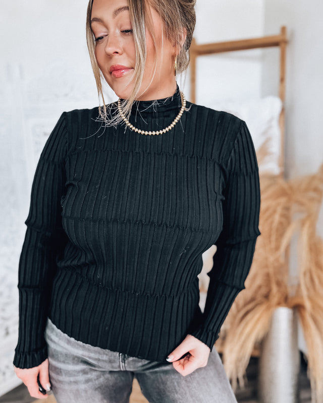 Marlow mockneck ribbed top [black]