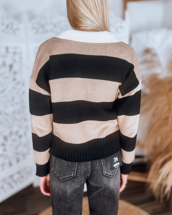 Neveda stripe collared long sleeve top