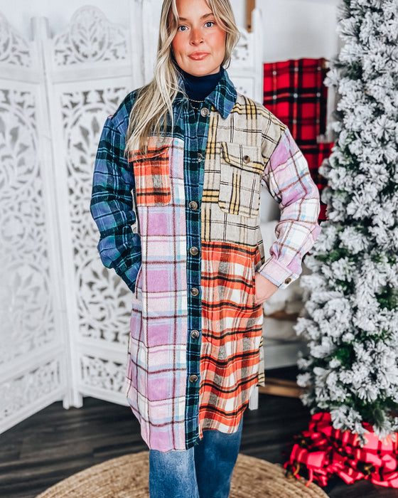 Harvest Long Plaid Shacket [lavender mix]