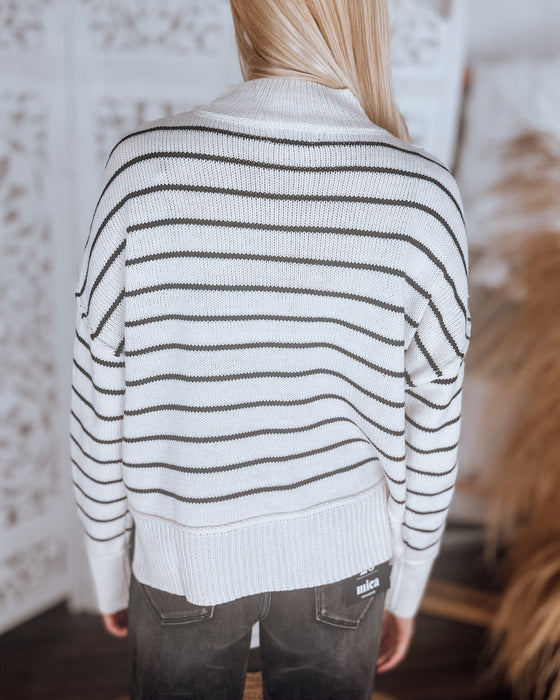 Stacey Stripe mock neck sweater [oatmeal]