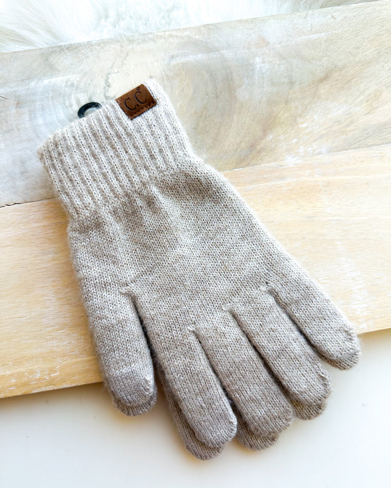 Smart Touch Knit Gloves [heather beige]