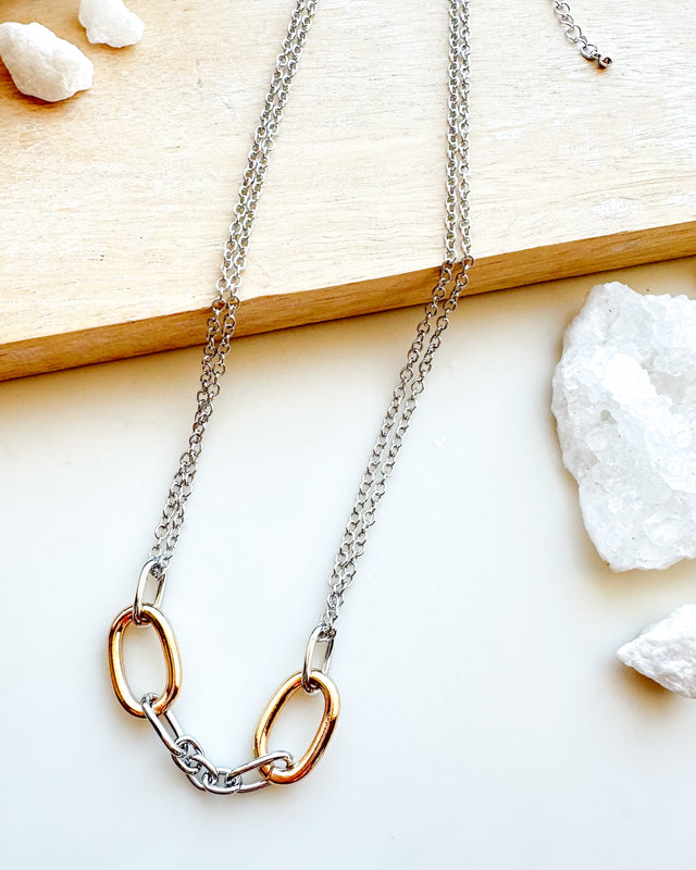 Chain Link Double Chain Necklace [gold/silver]