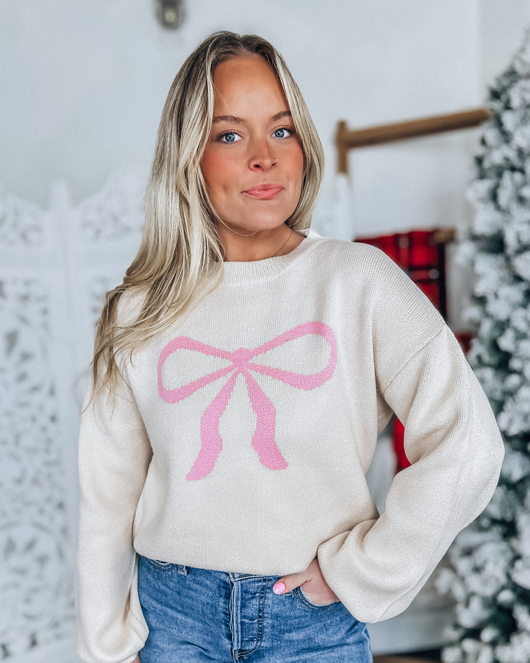 Top it with a Bow Sweater [cream/pink]