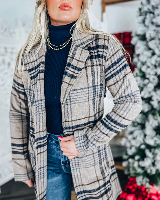 Peyton Plaid Shacket [taupe/navy]