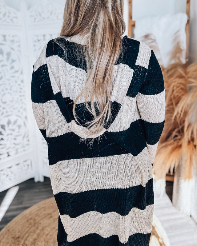 Lucy Long Striped Cardigan [black/sand]