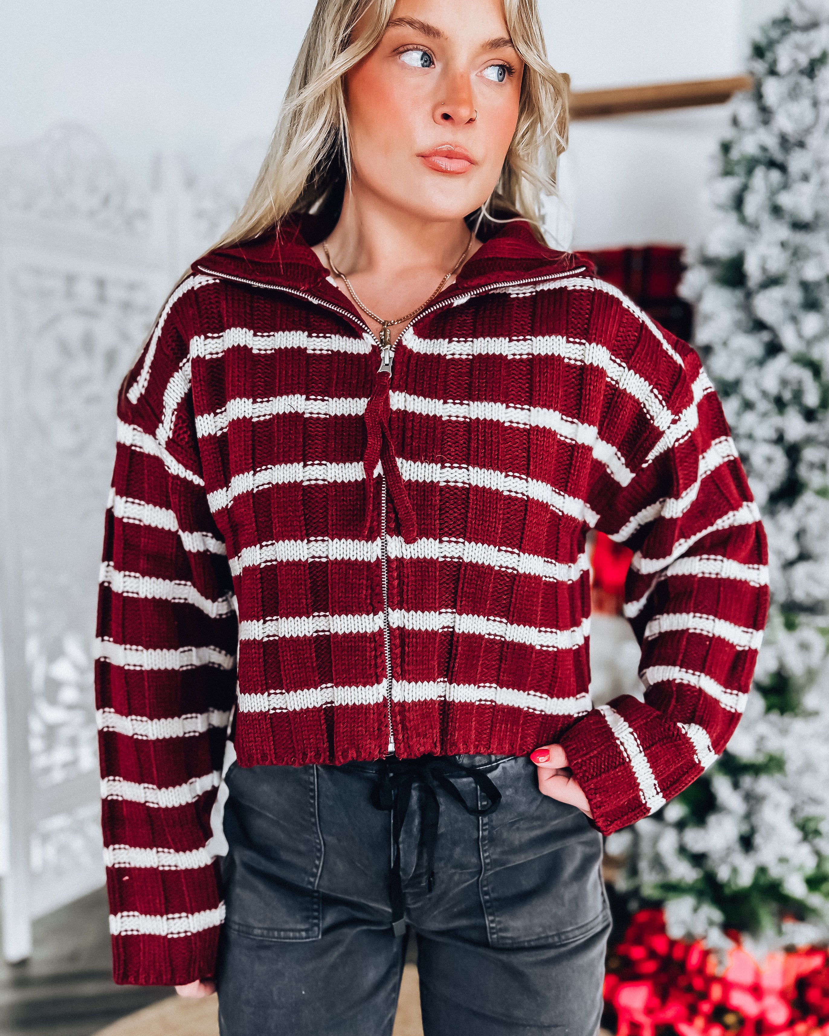 Stella Stripe Sweater [wine/cream]