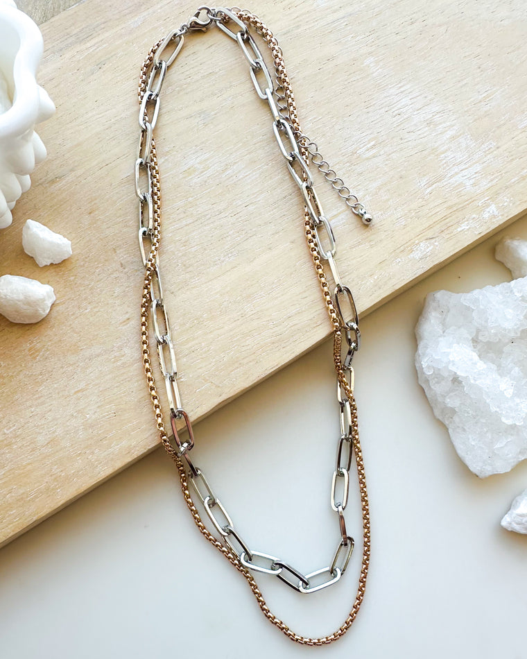 Paper Clip Layered Chain Necklace [gold/silver]