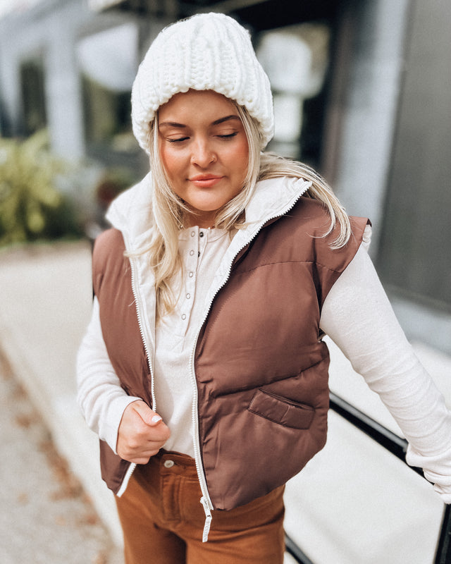 Cropped Puffer Vest - Chocolate