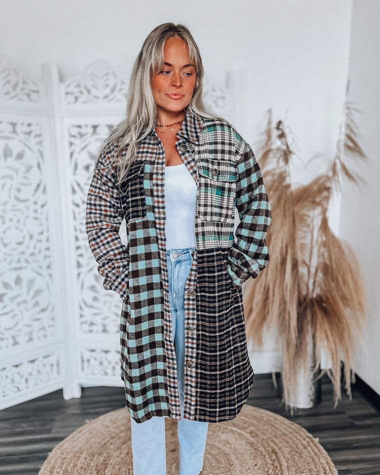 Harvest Long Plaid Shacket [mint mix]