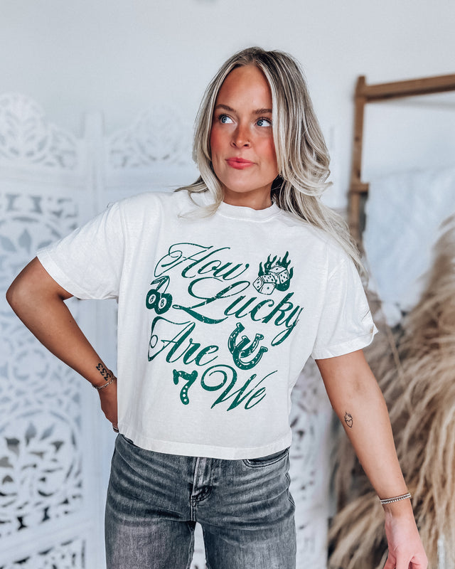 How Lucky Are We Crop T-shirt [natural/green]