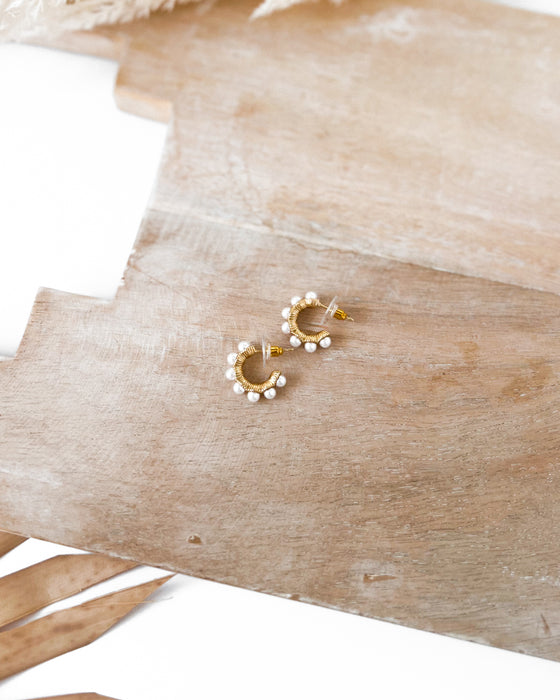 SMALL Pearl Studded Hoops WP [14K gold dipped]