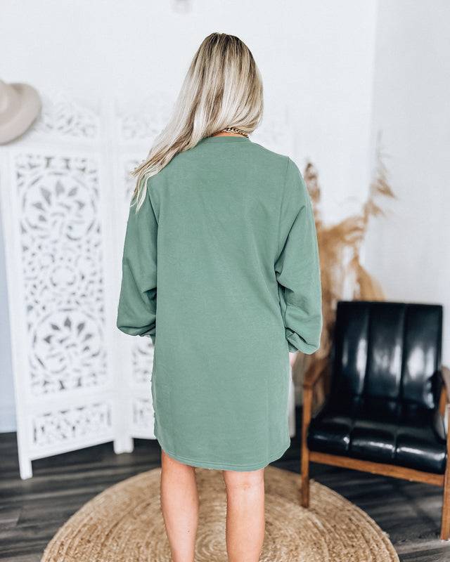 Pickleball Court Sweatshirt Dress [fern green]