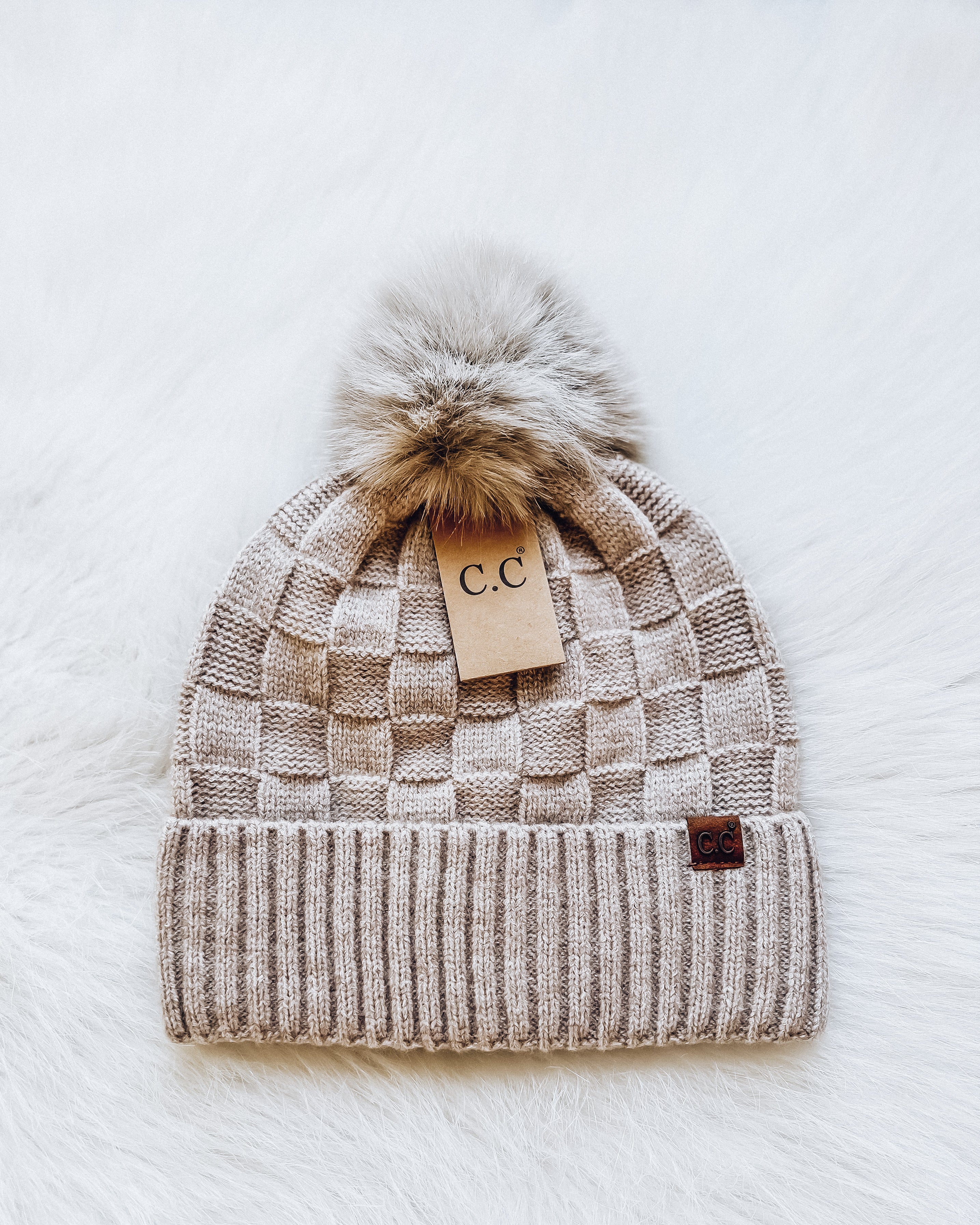 Checkered Textured Beanie [beige]