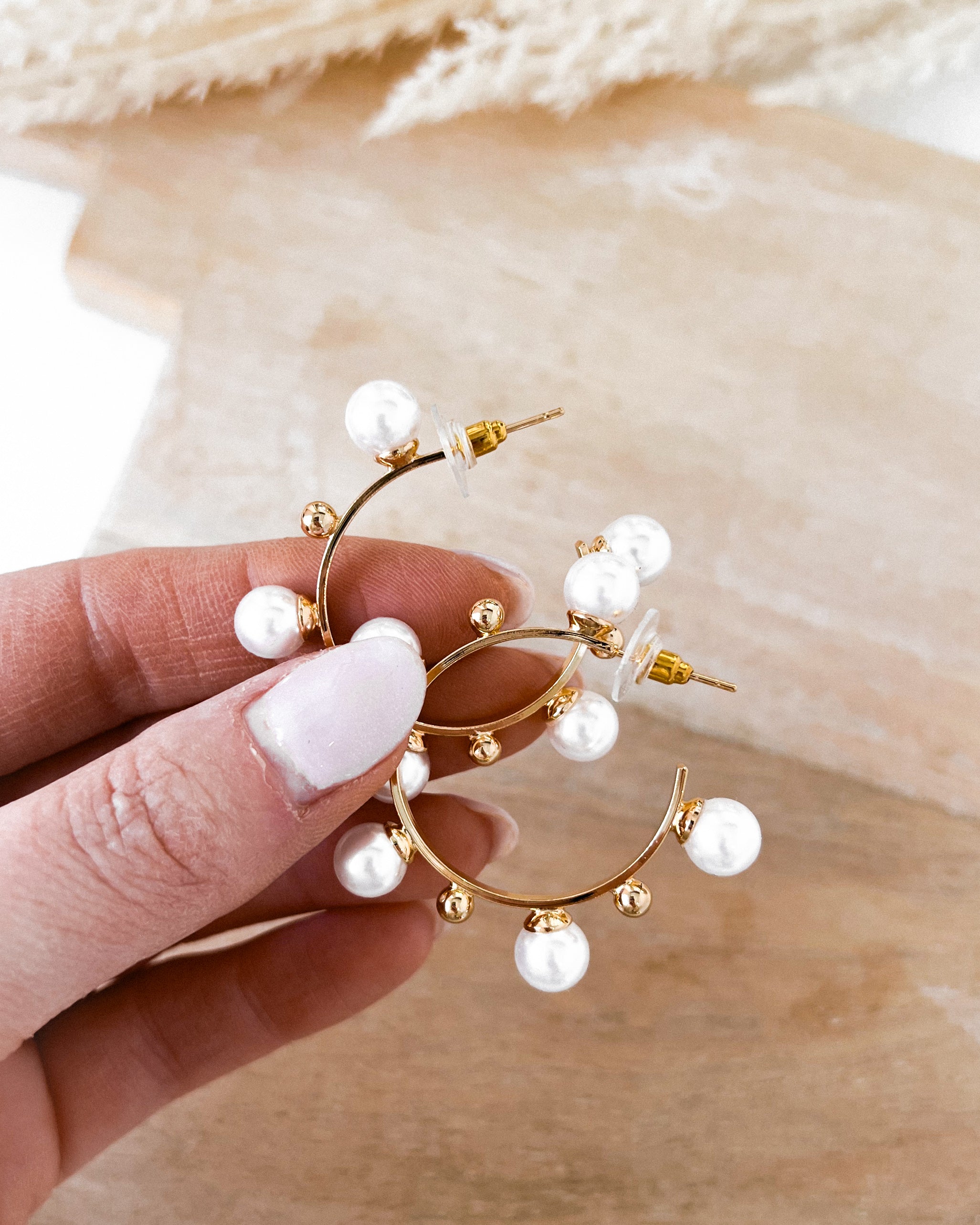 LARGE Pearl Studded Hoops WP [14K gold dipped]