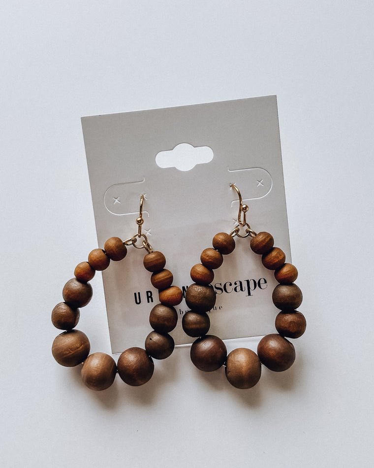 Wood Beaded Teardrop Earrings [brown/gold]