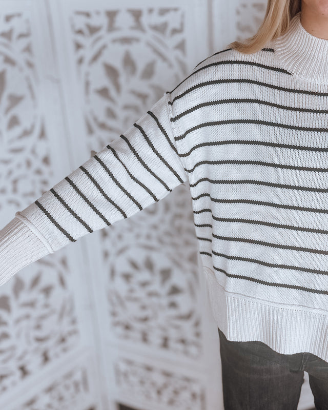 Stacey Stripe mock neck sweater [oatmeal]