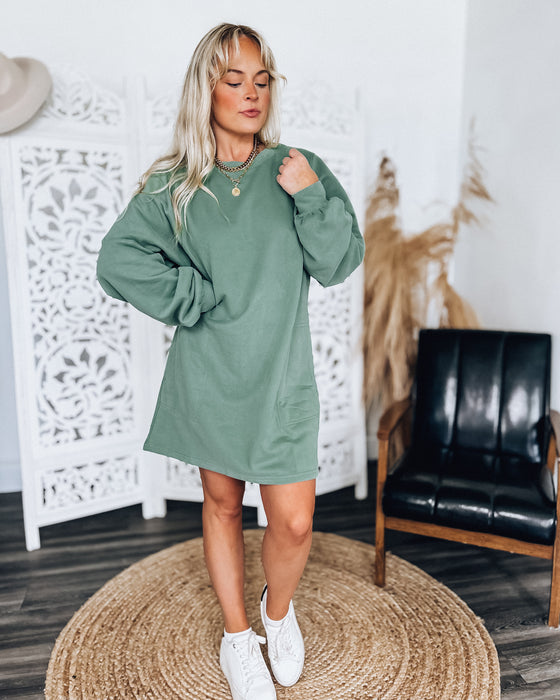 Pickleball Court Sweatshirt Dress [fern green]