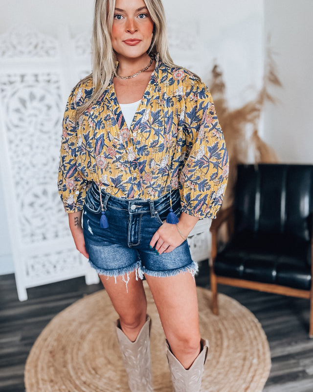 Botanical Bliss Blouse [mustard/blue]