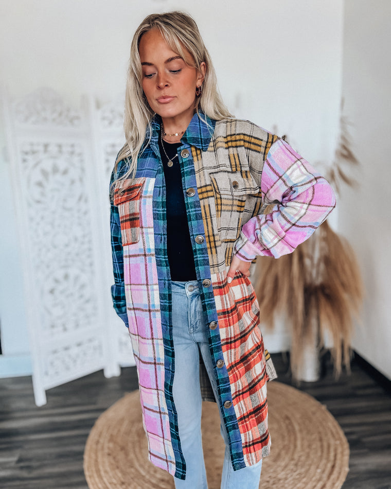 Harvest Long Plaid Shacket [lavender mix]