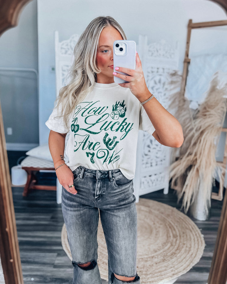 How Lucky Are We Crop T-shirt [natural/green]