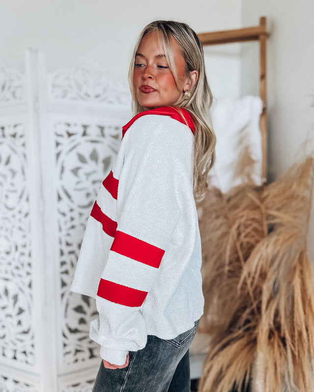 GWEN sporty collared sweatshirt [white/red]