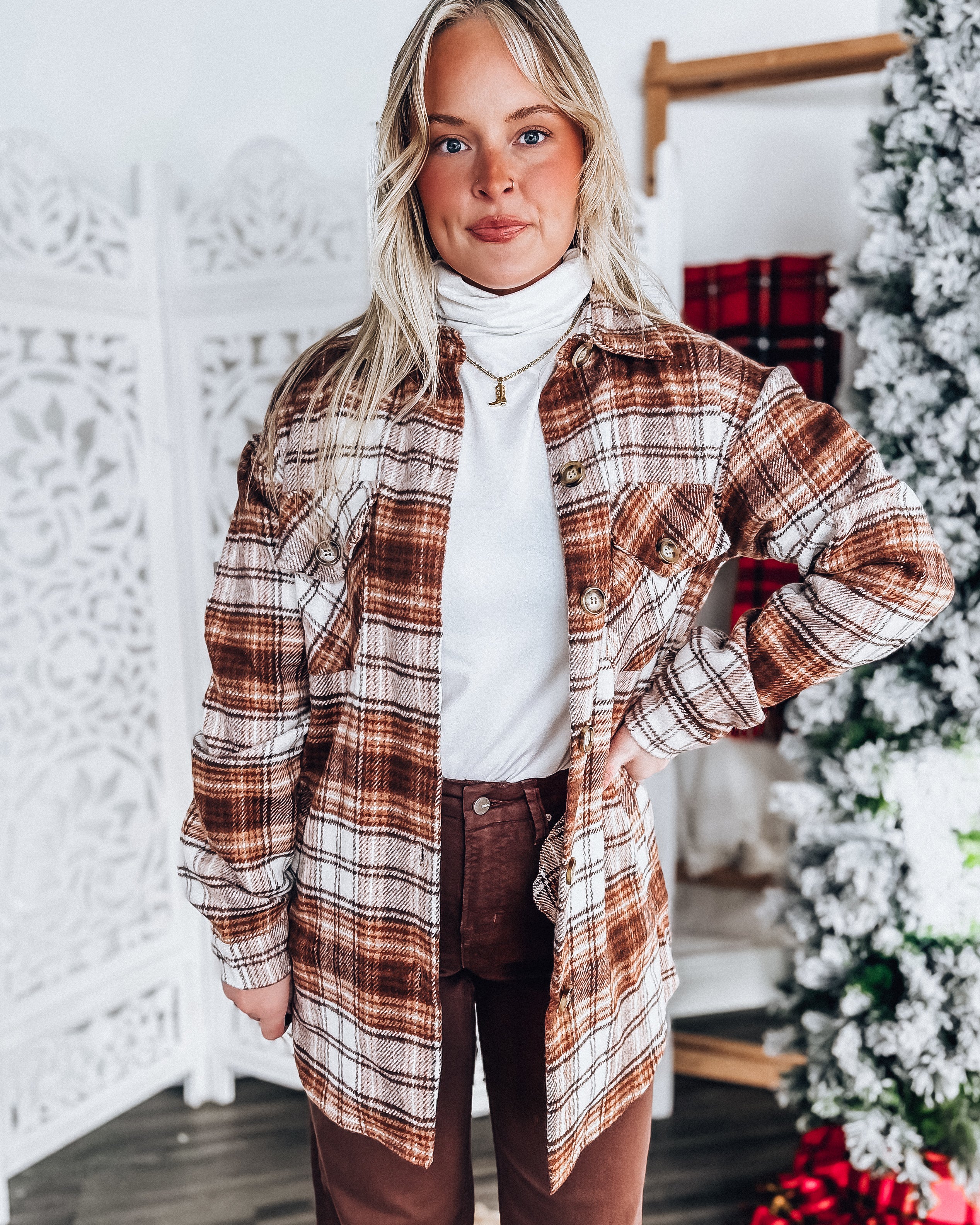 Ella's Everyday Plaid top [brown/rust/white]