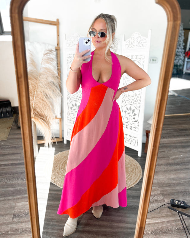 Gali Colorblocked Maxi Dress [pink]