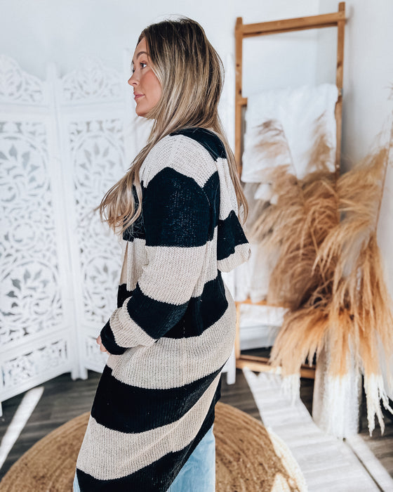 Lucy Long Striped Cardigan [black/sand]