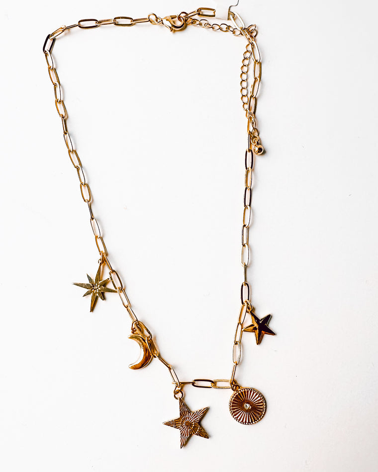 Moon and Stars Charm Necklace [gold]