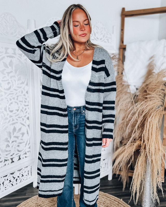 Nikki Stripe Cardigan [blk/grey]