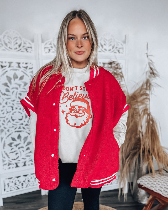 Varsity Sherpa Vest [red/white]