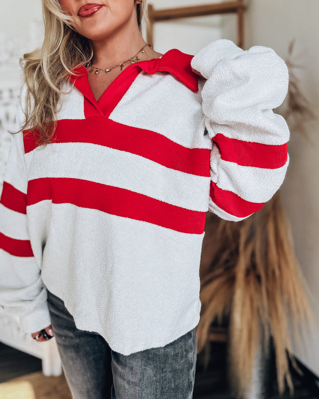 GWEN sporty collared sweatshirt [white/red]